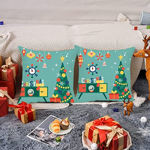 Emvency 2 Pcs Decorative Throw Pillow Case Cushion Cover Flat Modern Creative Christmas Design With Tree And Mid Century Furniture Xmas 16X16 Inch Cases Square Pillowcases Covers Two Sides Print #TOP3