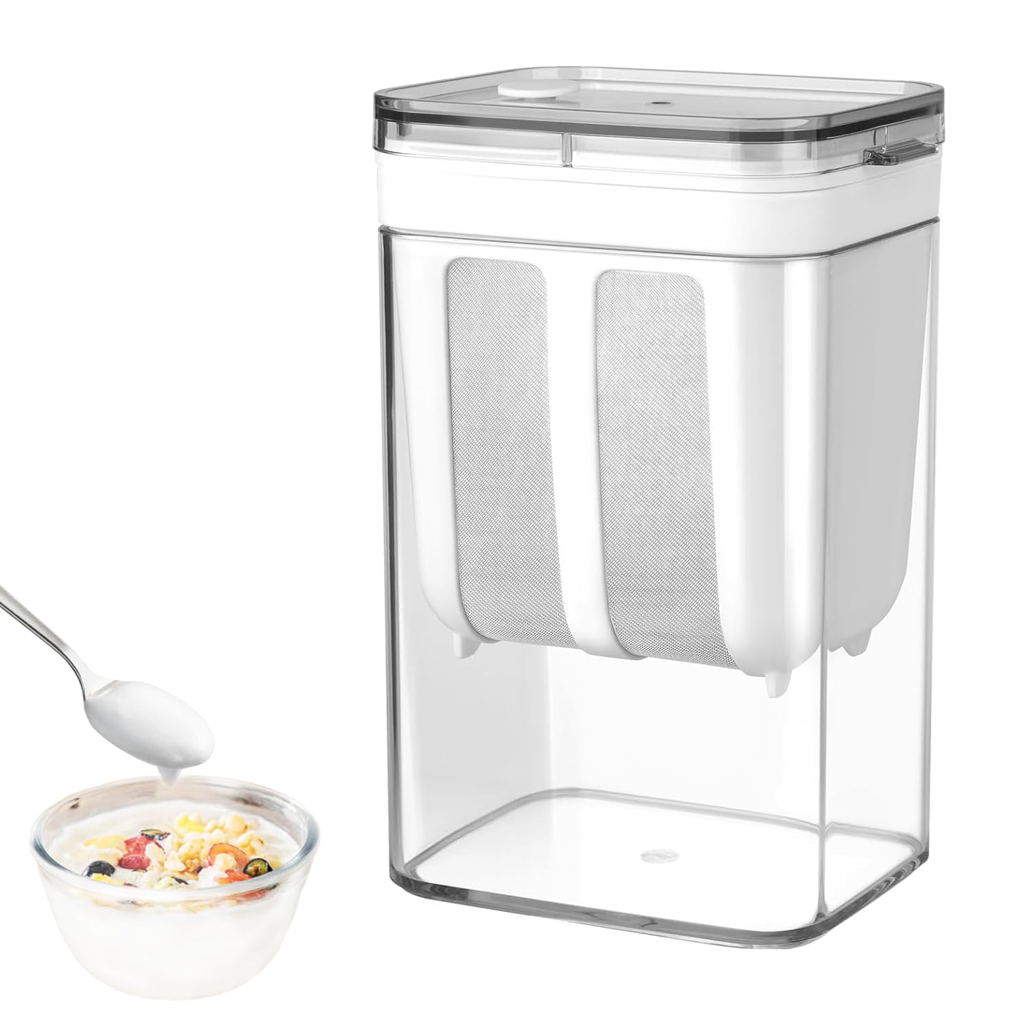 Colador de yogur, colador de malla fina, 37.2 fl oz para hacer yogur de queso con tapa para el hogar y la cocina, colador de alime