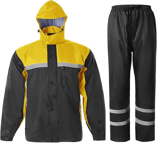 Traje de lluvia para hombre, de alta visibilidad, reflectante, para trabajo, chaqueta de lluvia, pantalones para todos los deportes, granja, pesca,