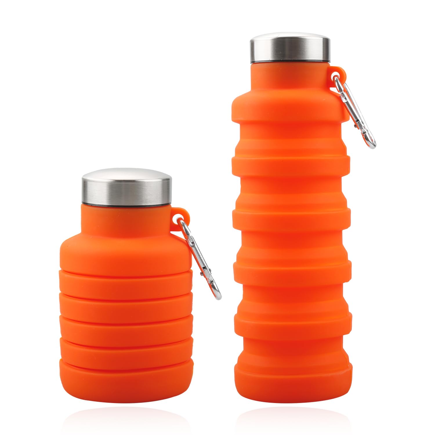 Gaomumu 500ML Collapsible Water Bottle, Silicone Travel Tumbler with Leakproof Cap, Foldable Gym Bottle with Carabiner Clip for Outdoor Sports, Hiking, Camping, Travel(Orange)
