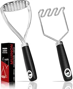 18/0 Stainless Steel Potato Mashers, 10.3-inch, Non-slip Handle, Kitchen Tool for Avocado Vegetable Sauce Butter Pumpkin Puree Bean, Dishwasher Safe, Pack of 2