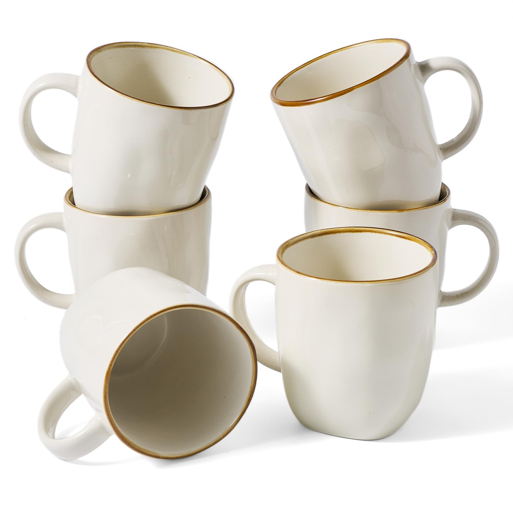 Richmount Ocean - Juego de 6 tazas de café, 384 ml (13 oz), color beige | Juego de tazas, tazas con asa para café, té, cacao, leche, apto para microondas y lavavajillas