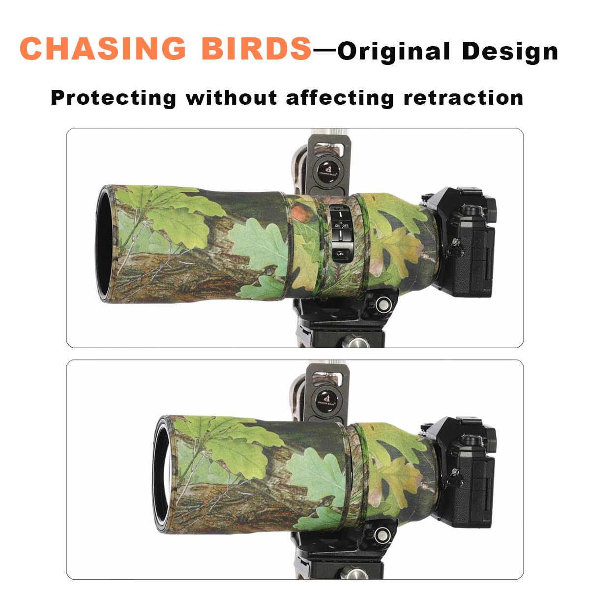 CHASING BIRDS Manteau de protection imperméable camouflage pour objectif Olympus 300 mm F4.0 IS PRO (nouveau camouflage roseau, avec TC 1,4X et 2,0X)