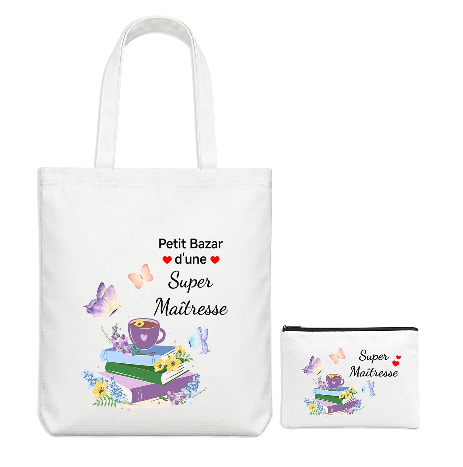 Cadeau Maitresse D'École, Cadeau Professeur Cabas Petit Bazar d'une Super Maîtresse Tote Bag Cadeaux Merci Maîtresse Rousse de Maquillage Cadeaux Maitresse D'école Fin D'année Sac