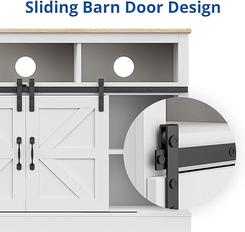 Miniatura 6 de Cozy Castle Soporte de TV de granja para TV de 556065 pulgadas soportes de televisión con puerta corrediza de granero con estantes ajustables centro