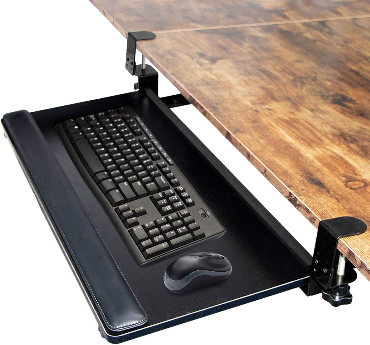 SLSY Large Keyboard Tray Under Desk Pull Out Ergonomic Keyboard Drawer with Keyboard Wrist Rest Clamp On Retractable Adjustable Computer Keyboard Mouse Platform Tray Shelf