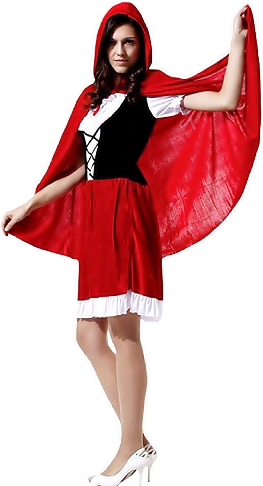 kostium z czerwonym kapturem przebranie karnawał aksamit czerwony Halloween dla dorosłych kobiet dziewcząt rozmiar uniwersalny pomysł na prezent na Boże Narodzenie i urodziny