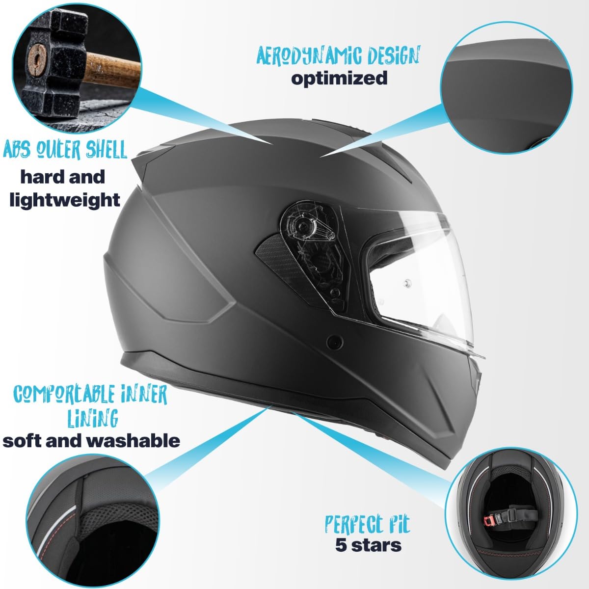 VINZ Vigo Integralhelm | Motorrad Helm Vollvisierhelm Mopedhelm ECE 22.06 | Motorradhelm Full-Face Helme | für Damen & Herren | In Gr. XS-XXL