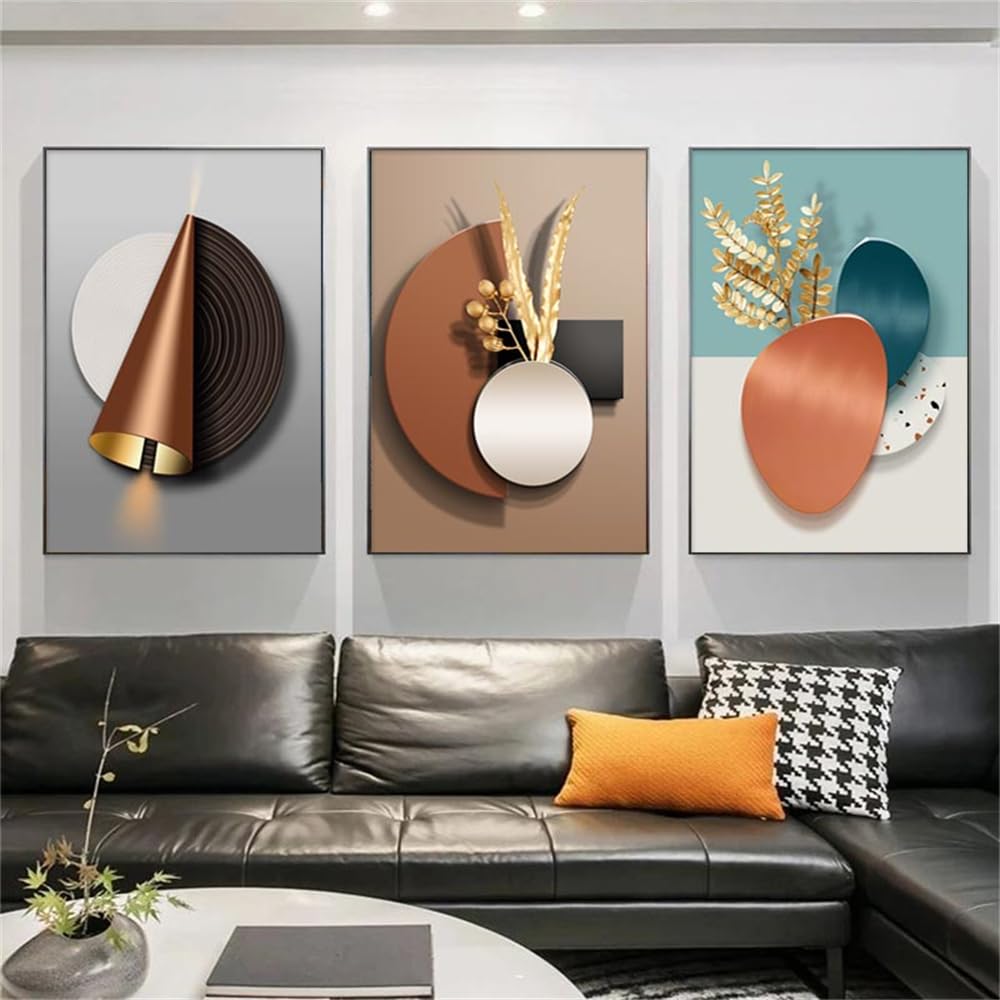 WBYZAC Wall Pictures-Geometric Black Copper Canvas Poster Modern Gold Leaf Print Abstract Wall Art Painting Nordic Picture Living Kitchen Room Home Decor-40 * 50cm*3PCS (No Frame)