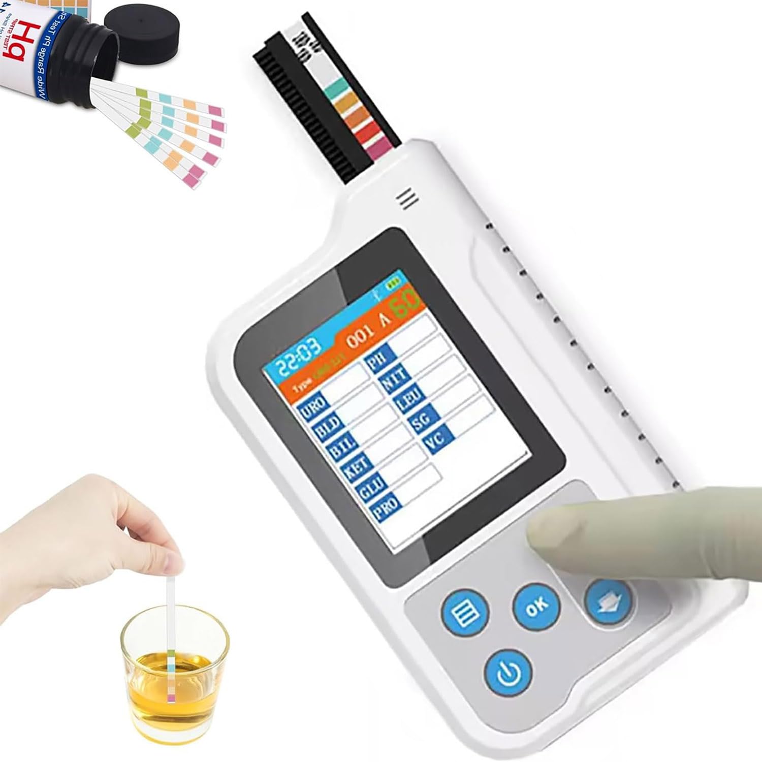 Cyfrowy analizator moczu, domowe przenośne paski testowe do moczu, 2,4-calowy wyświetlacz LCD, 11 parametrów rutynowy analizator moczu z 100 paskami, dla szpitali
