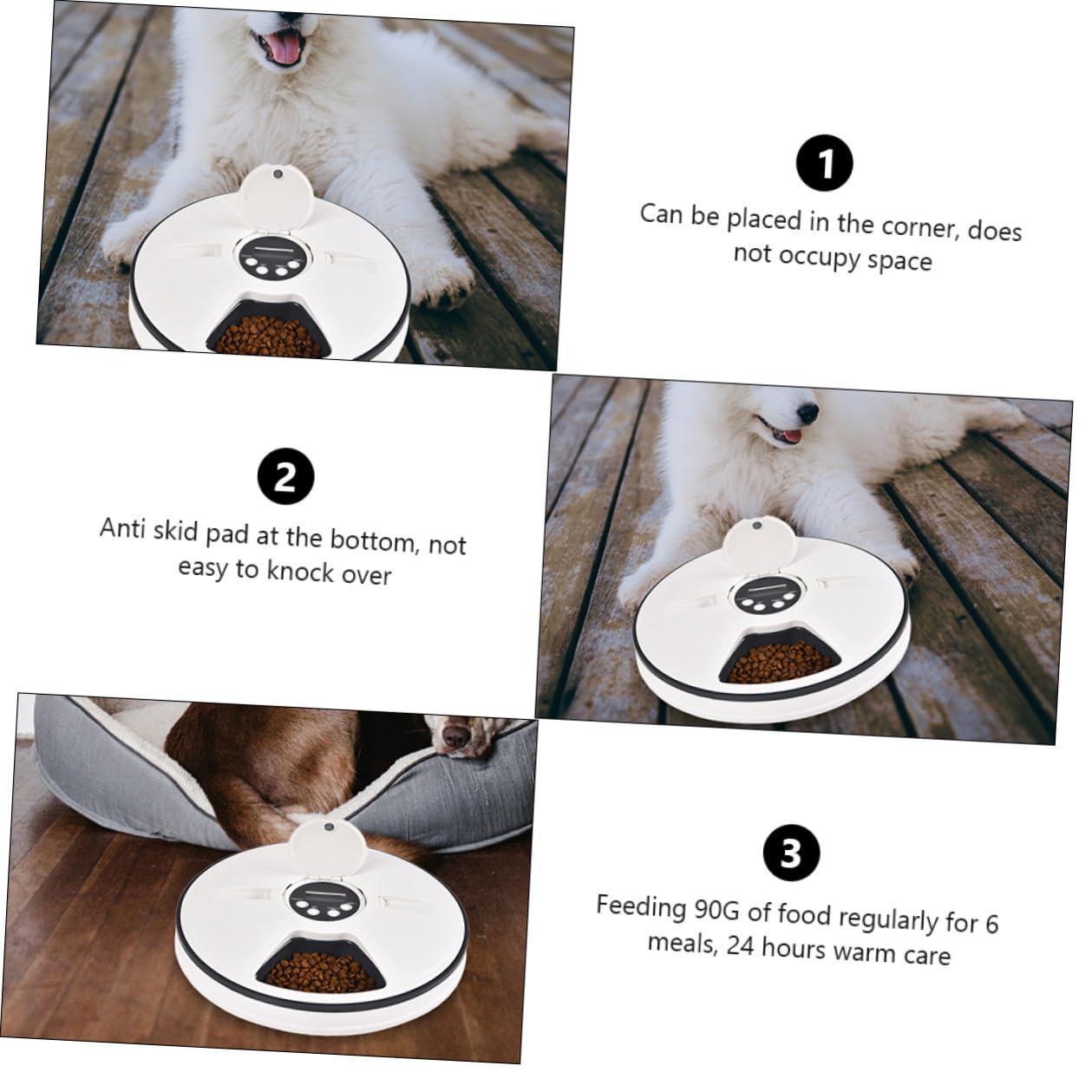 Comedero Automático para Mascotas Temporizador 6 Comidas | Capacidad 90g, Acabado Negro Abs, Base Antideslizante y Diseño Desmontable, Cabe en Esquina