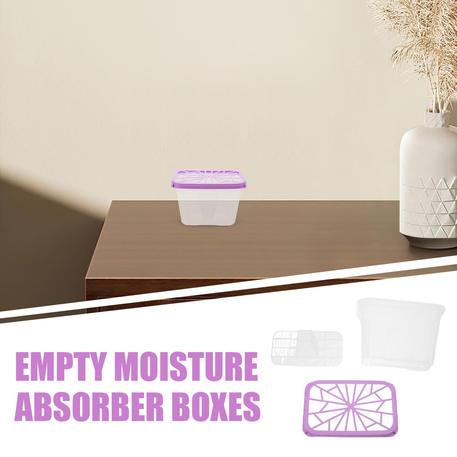 NOLITOY Caja Deshumidificadora de Plástico Vacía 8 Piezas Contenedor Absorbente de Humedad Recargable Soporte Cuadrado Morado para Armarios y Almacenamiento Doméstico