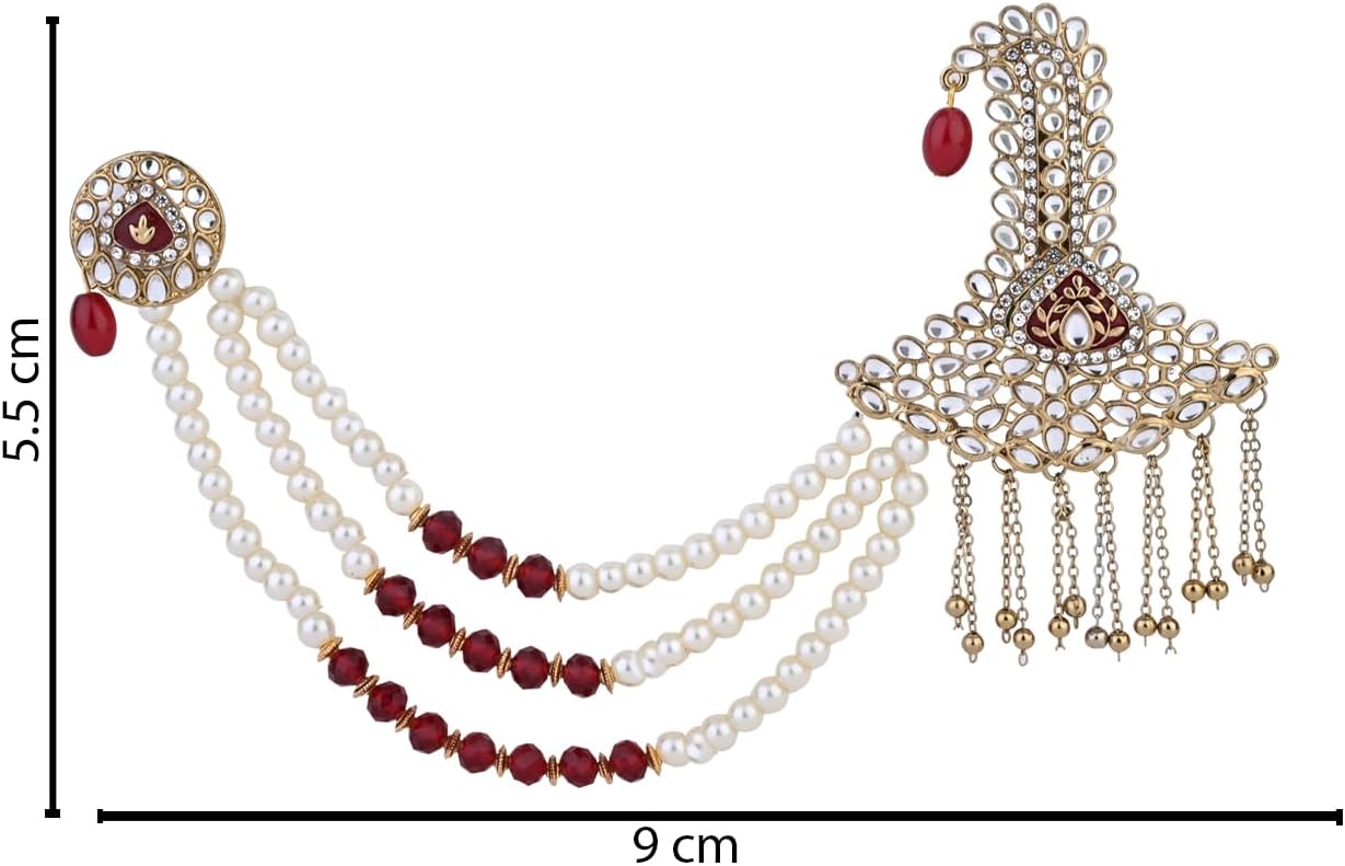 I Jewels Gold Plated Indian Wedding Bollywood Stone Pearl Work Safa Kalangi Brooch for Groom/Men/Dulha Pagadi
