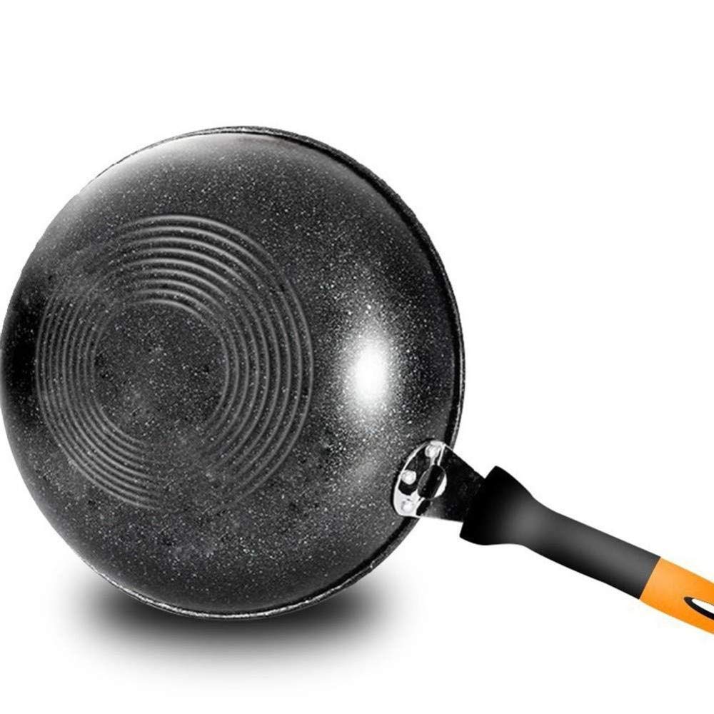 Wok de Aluminio Antiadherente Negro con Vidrio Templado y Tapa Antideslizante Cocina de Inducción de Silicona Fácil de Usar Ergonómico