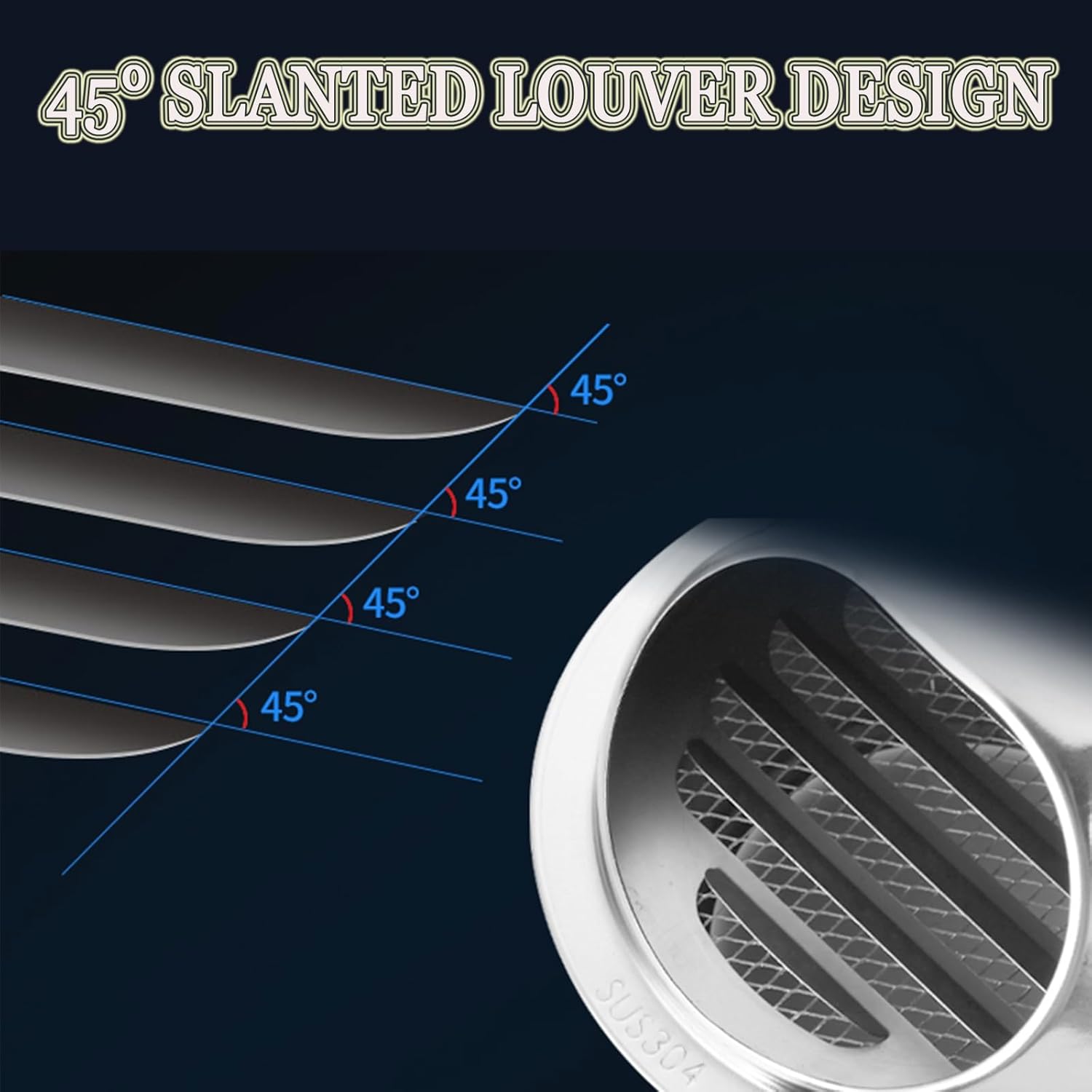 Wall Vent Cap, Soffit Vents, Round Bull Nosed External Extractor, Wall Mount Exhaust Covers Vents Outlet, 304 Stainless Steel Round Bull Nosed Grille Ventilation Cover, for Ventilation and E
