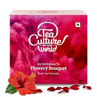Tea Culture of The World Flowery Bouquet Tea | Hibiscus Tea Bags | Calming Hibiscus & Fragrant Rose | Made with 100% Whole Leaf | Brew Hot or Cold, 16 count