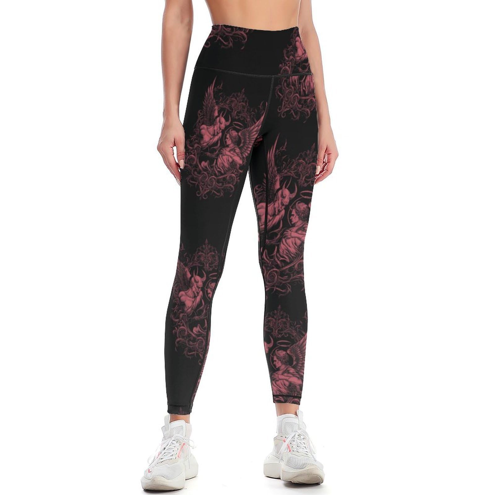 Dark Devil Angeled Women's High Waisted Leggings Tummy Control Workout Yoga Running Pants