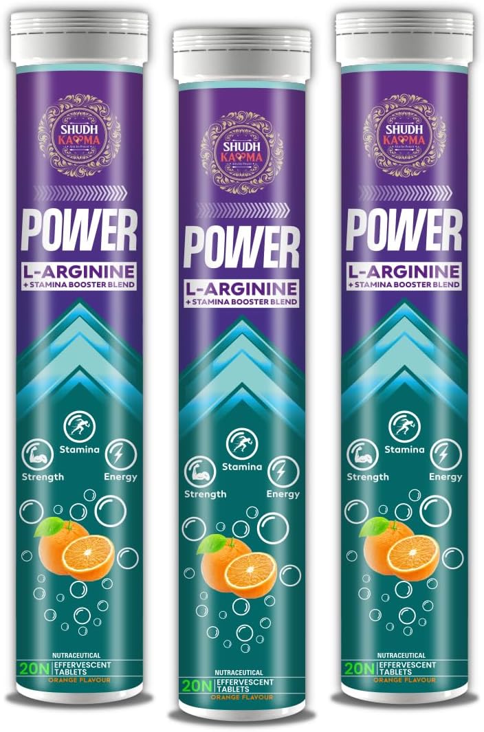 Shudh Kaama Power for Men with L-Arginine, Tribulus, Ashwagandha, L-Carnitine, Safed Musli & Zinc | Boost Stamina and Performance - (Pack of 3) 20x3 Tablets