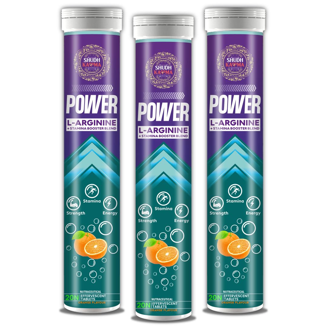 Shudh Kaama Power for Men with L-Arginine, Tribulus, Ashwagandha, L-Carnitine, Safed Musli & Zinc | Boost Stamina and Performance - (Pack of 3) 20x3 Tablets