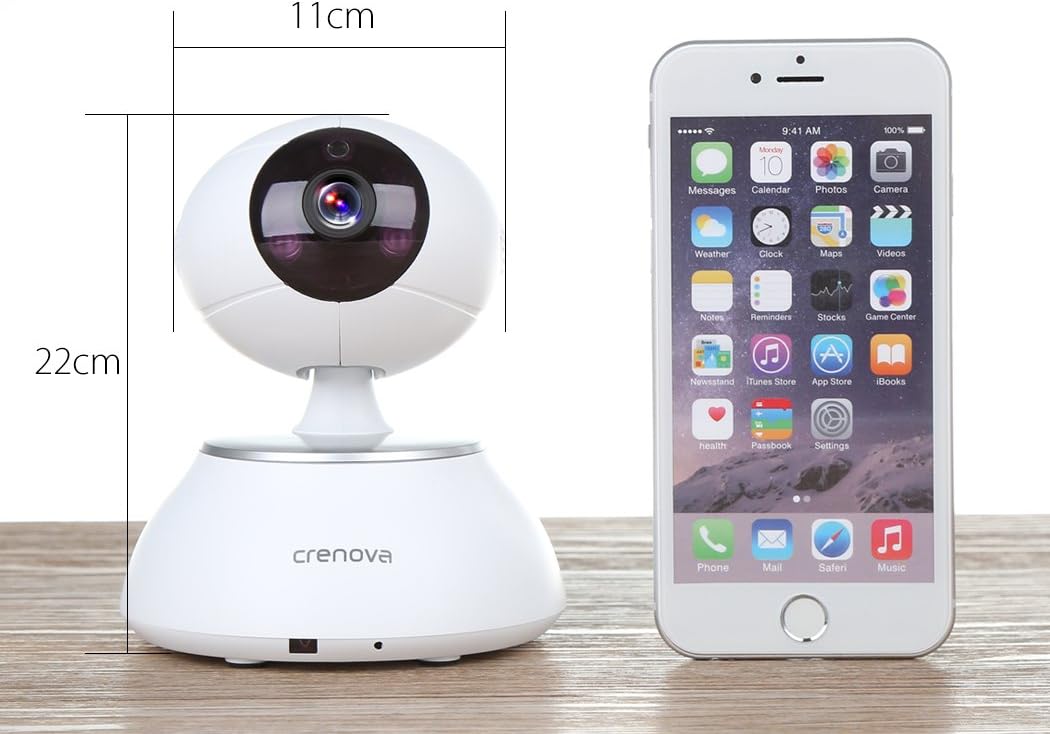 Crenova PT100A IP Camera with dimensions labeled as 11cm and 22cm