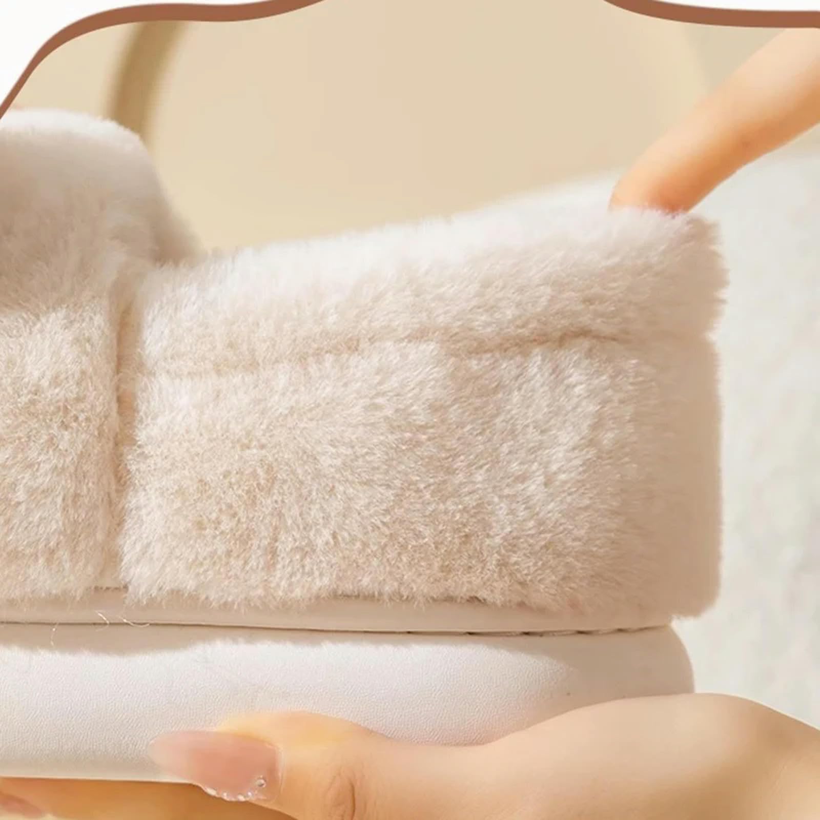 Pantofole Slifori di Cotone con Tacchi in Borsa per Uomini Inverno Casa Interno Spessa Scarpe da Risalita con Sola Slip, Lussuosa per Le Donne-beige-38-39