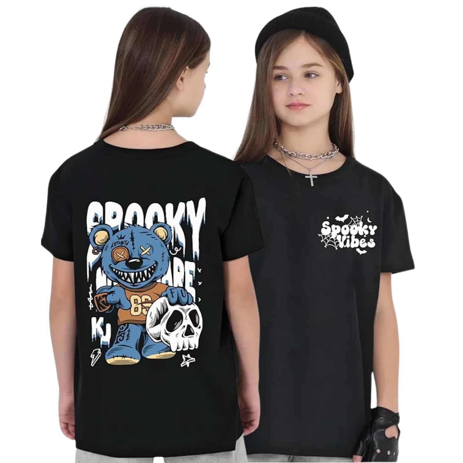 Uniplanet Store Camiseta negra de mezcla de algodón, media manga, ajuste regular, espalda espeluznante, estampada, color negro