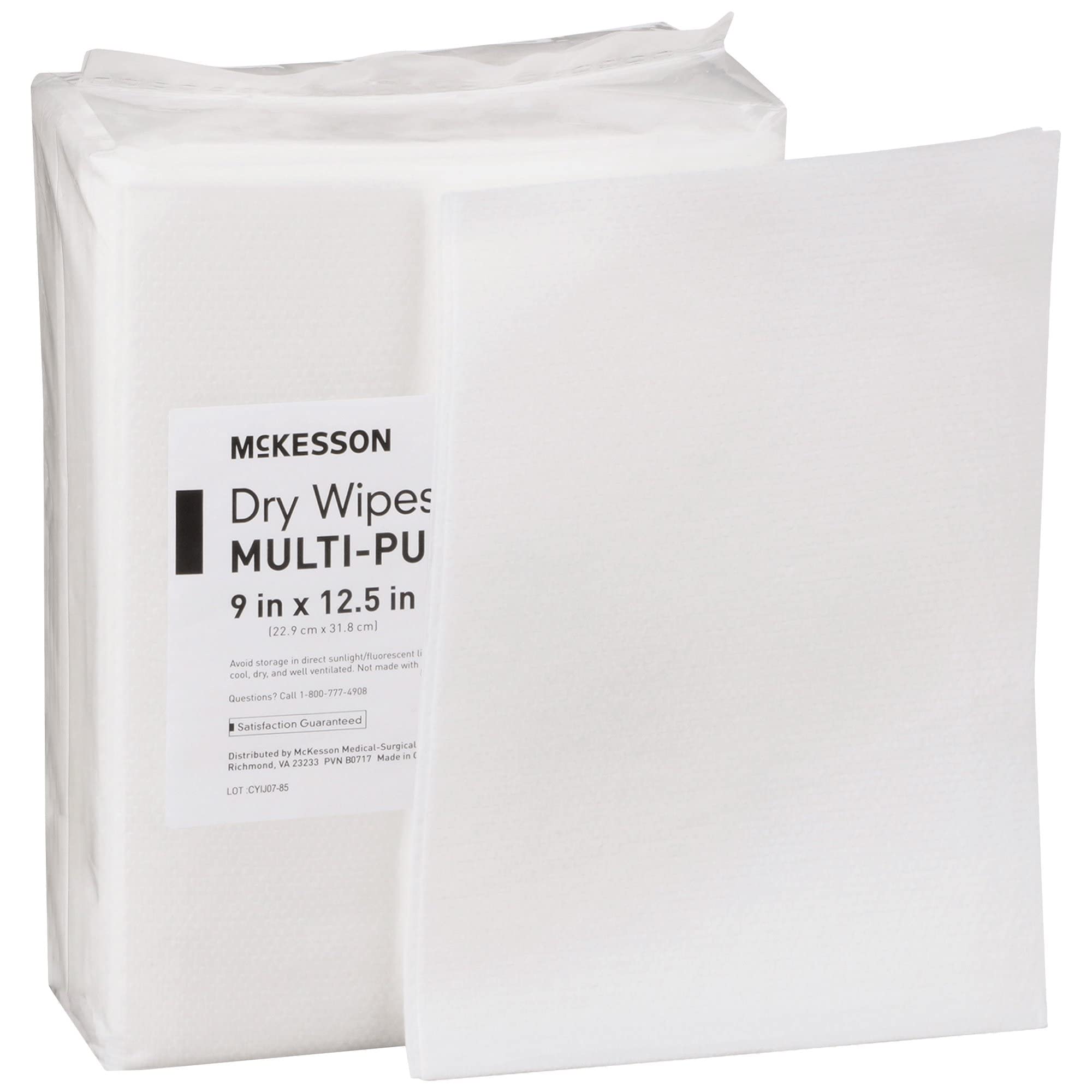 McKesson Multi-Purpose Dry Wipes - Disposable, Medium Duty, Non-Sterile - White, 9 in x 12 1/2 in, 48 Wipes, 1 Pack