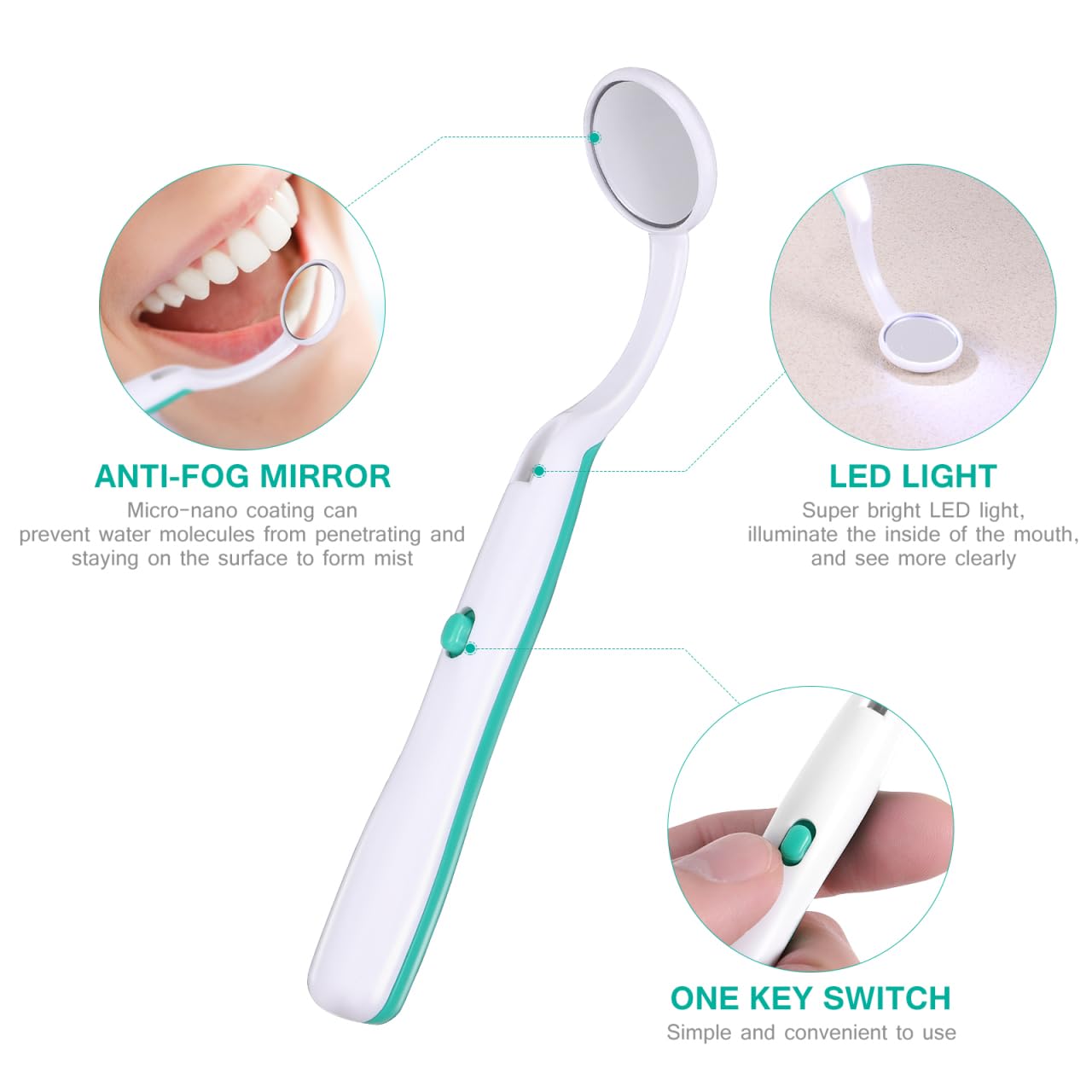 FOMIYES Espejo Dental con Luz LED Anti-Niebla para Inspección Oral (Verde)