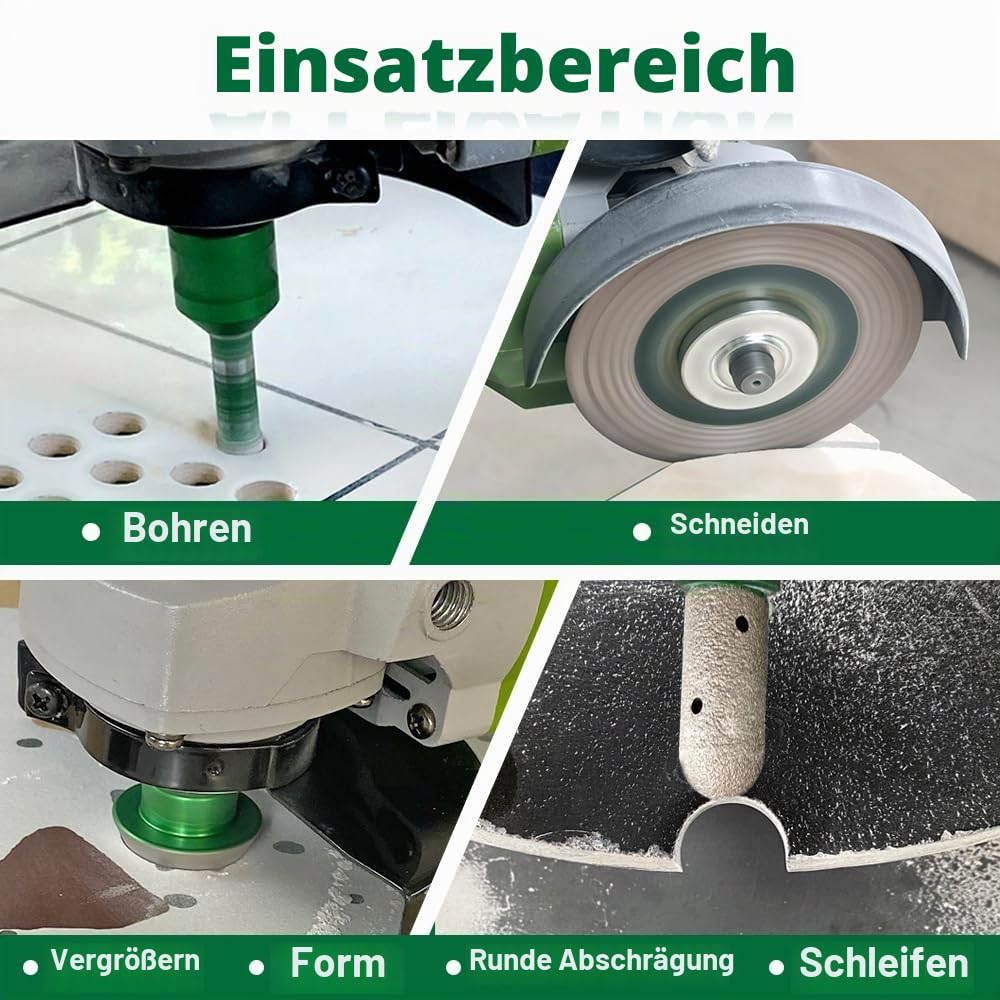 Diamant Fliesenbohrer Set - KURSTOL Diamantbohrer 6/8/10/20/32/35/55/68/100MM+20MM Fingerfräs Bit+50MM Fasenbits+125MM Trennscheibe+Dreiecks Adapter für Porzellan Keramik Fliesen Granit Marmor