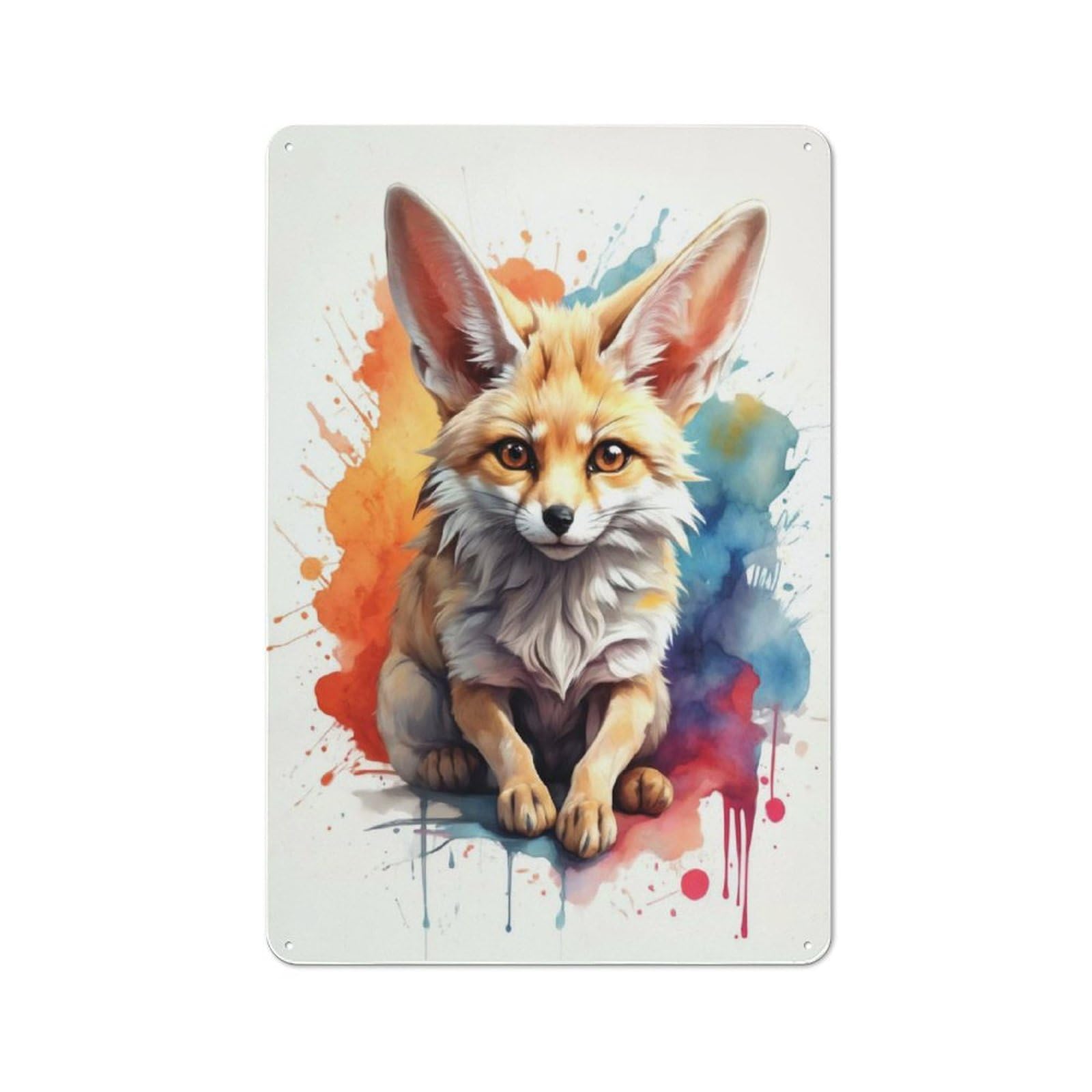 Watercolor Fennec Fox Farmhouse Metal Sign 30x20cm, Rustic Cottage Wall Art for Cottage, Kitchen, Hallway Or Breakfast Nook