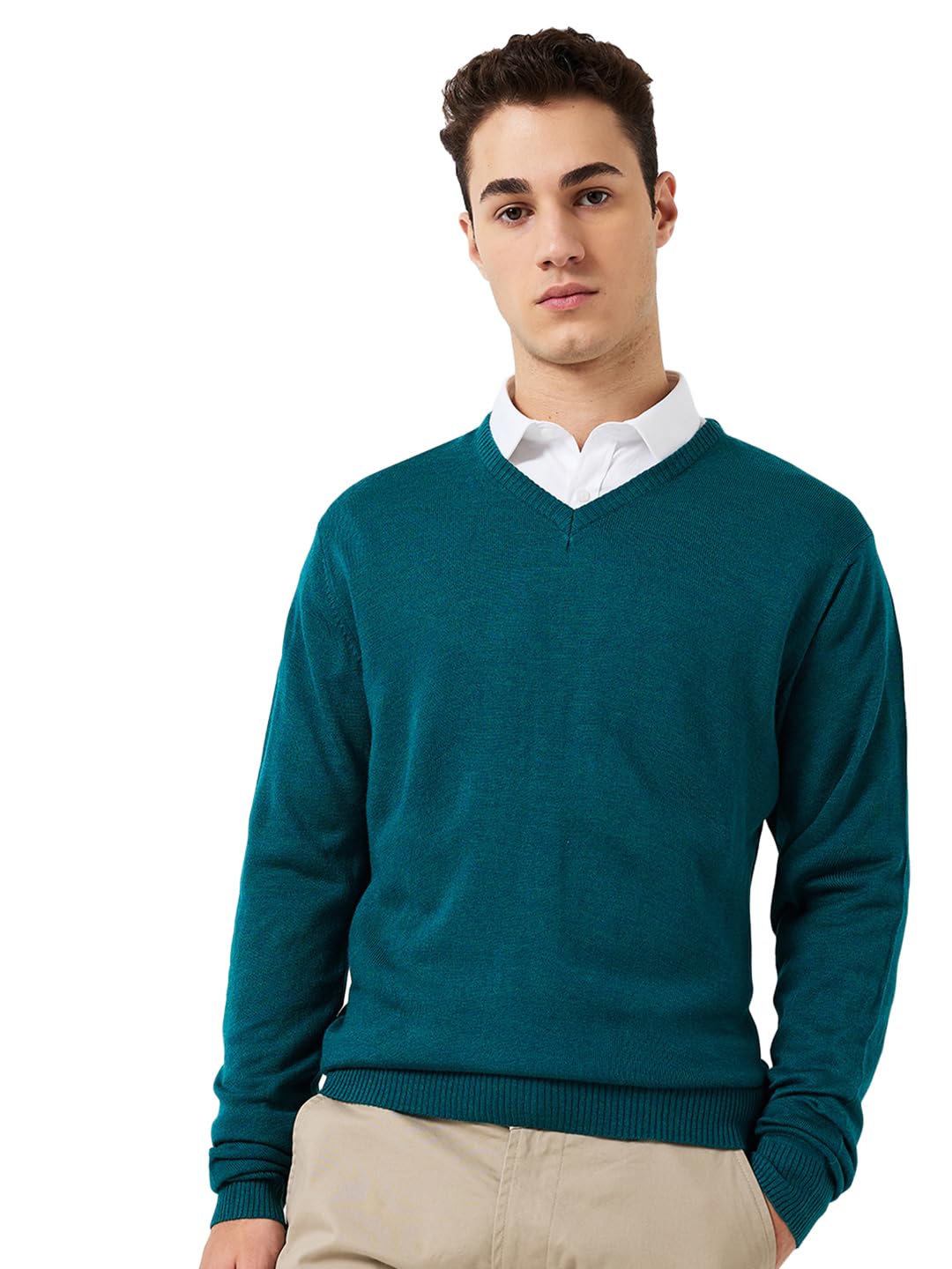 park avenue Men Regular Fit Solid Pattern Pure Acrylic Full Sleeve V Neck Casual Sweater-picture-36