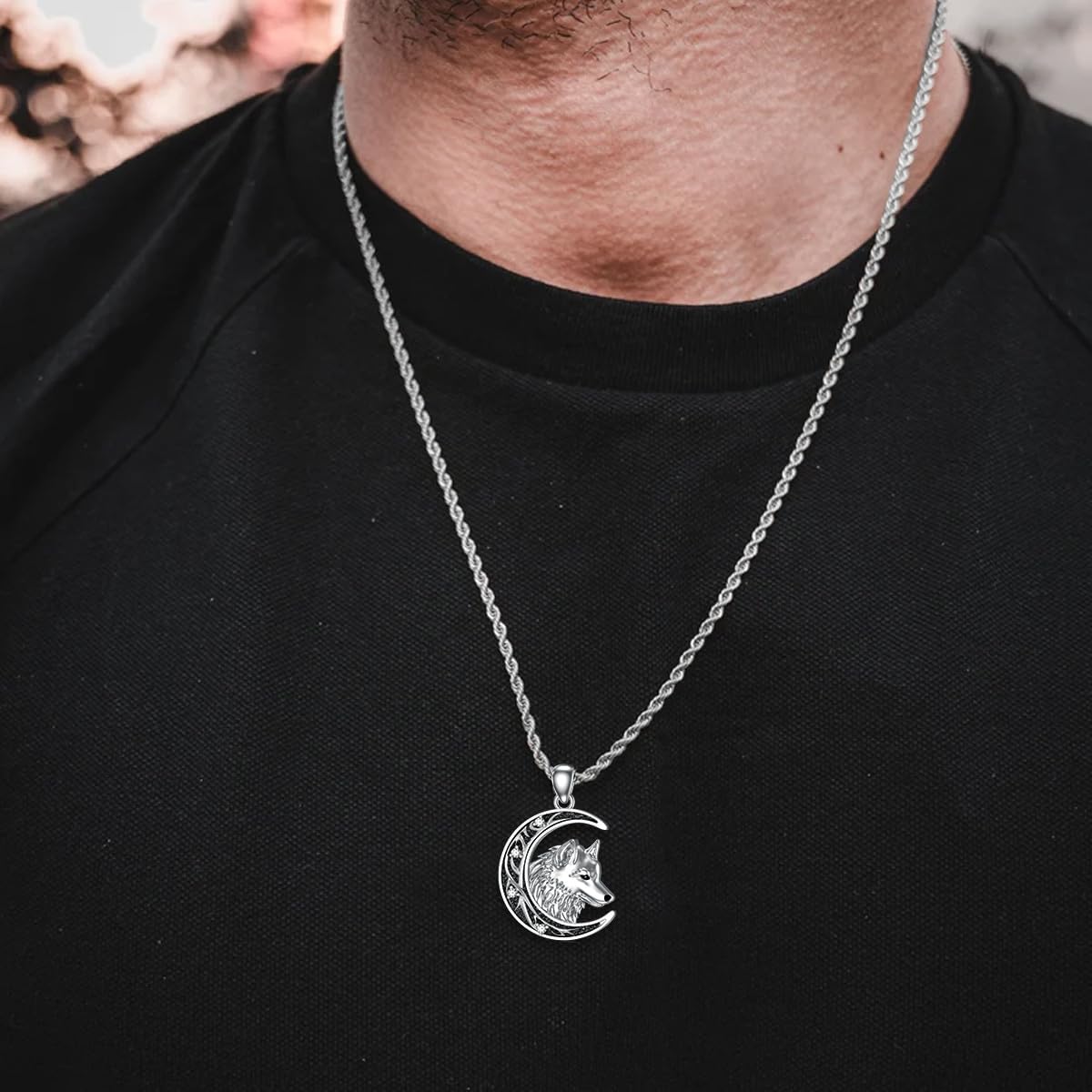 Diamond Wolf Necklace Crescent Moon Wolf Necklaces 925 Sterling Silver Animal Wolf Pendant Wolf Jewelry for Women Men Birthday Christmas Gifts - Image 2