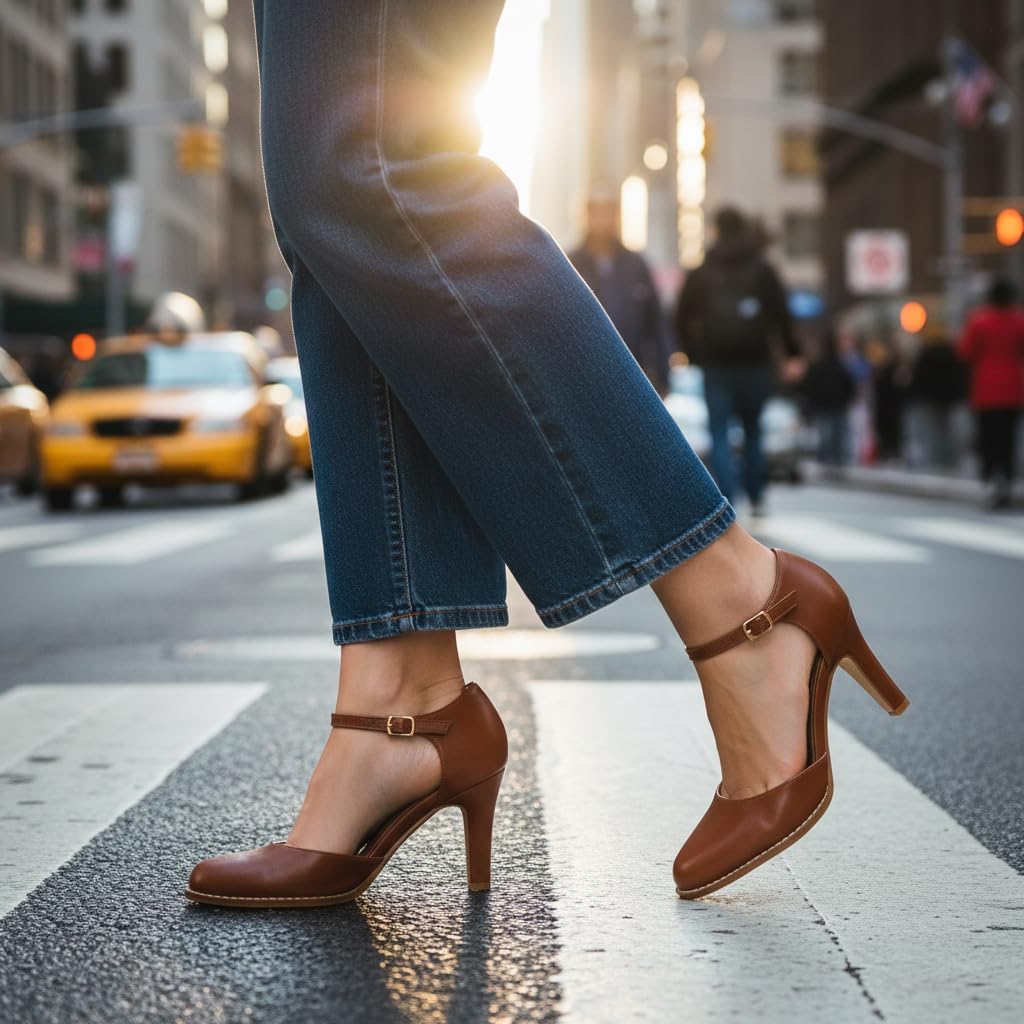 Womens Pumps Chunky High Heels 3.54 Inch Closed Pointed Toe Ankle Strap Vintage Party Wedding D'Orsay Dress Shoes - Image 6