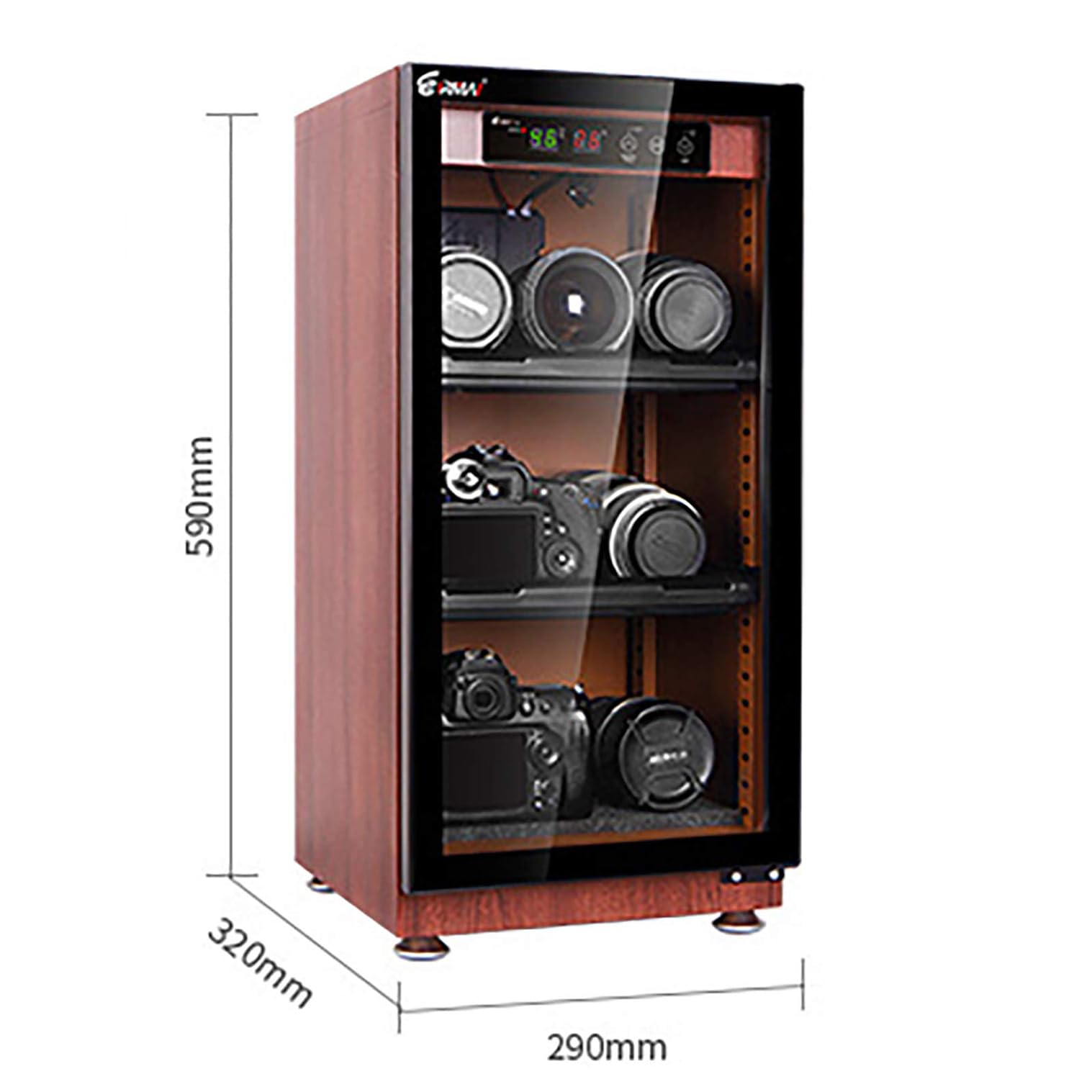 Armario deshumidificador de 50 litros con Control Digital por cámara, Caja desecadora electrónica automática silenciosa con Control de Humedad y luz LED. (Black)