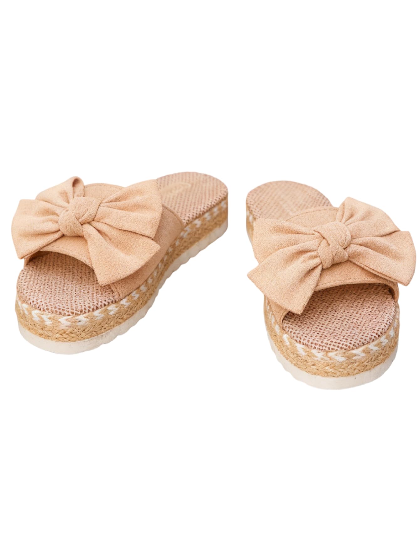 Women's Bow Flat Sandals Braided Open Toe Platform Sandals Wide Width Slip On Vacation Slide Shoes