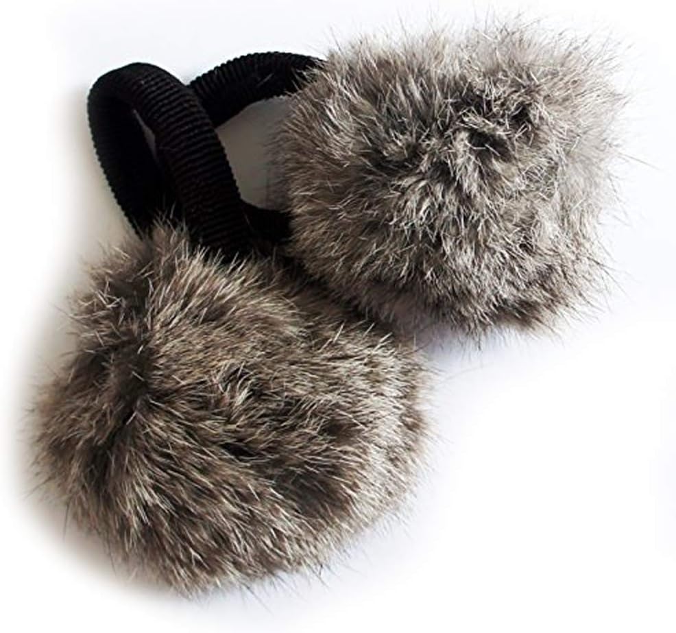 A Pair of Lovely Rabbit Pom Pom Hair Band, Assorted Colours, Decorative Pom poms w/band - 2.5 (Real Grey Rabbit Fur)