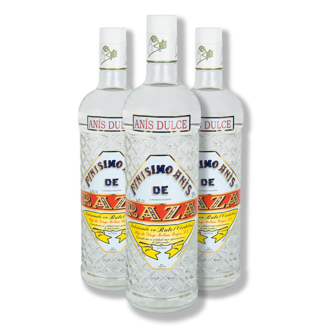 Anis Dulce 35º - Destilado de Forma Artesanal y Tradicional, (Pack de 3 Botellas de 1L)