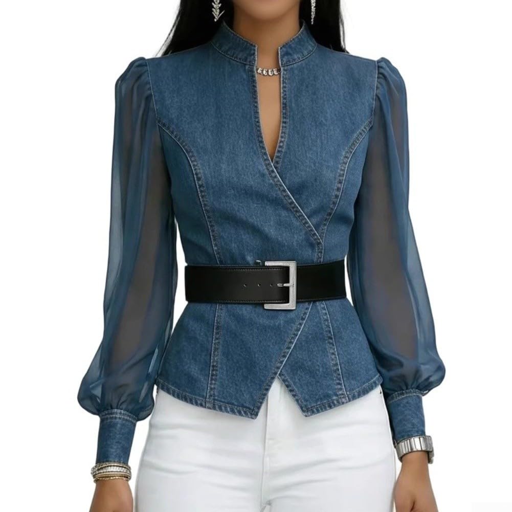 Blusa para Mujer Cuello Alto Manga Larga Ajuste para Slim Poliéster