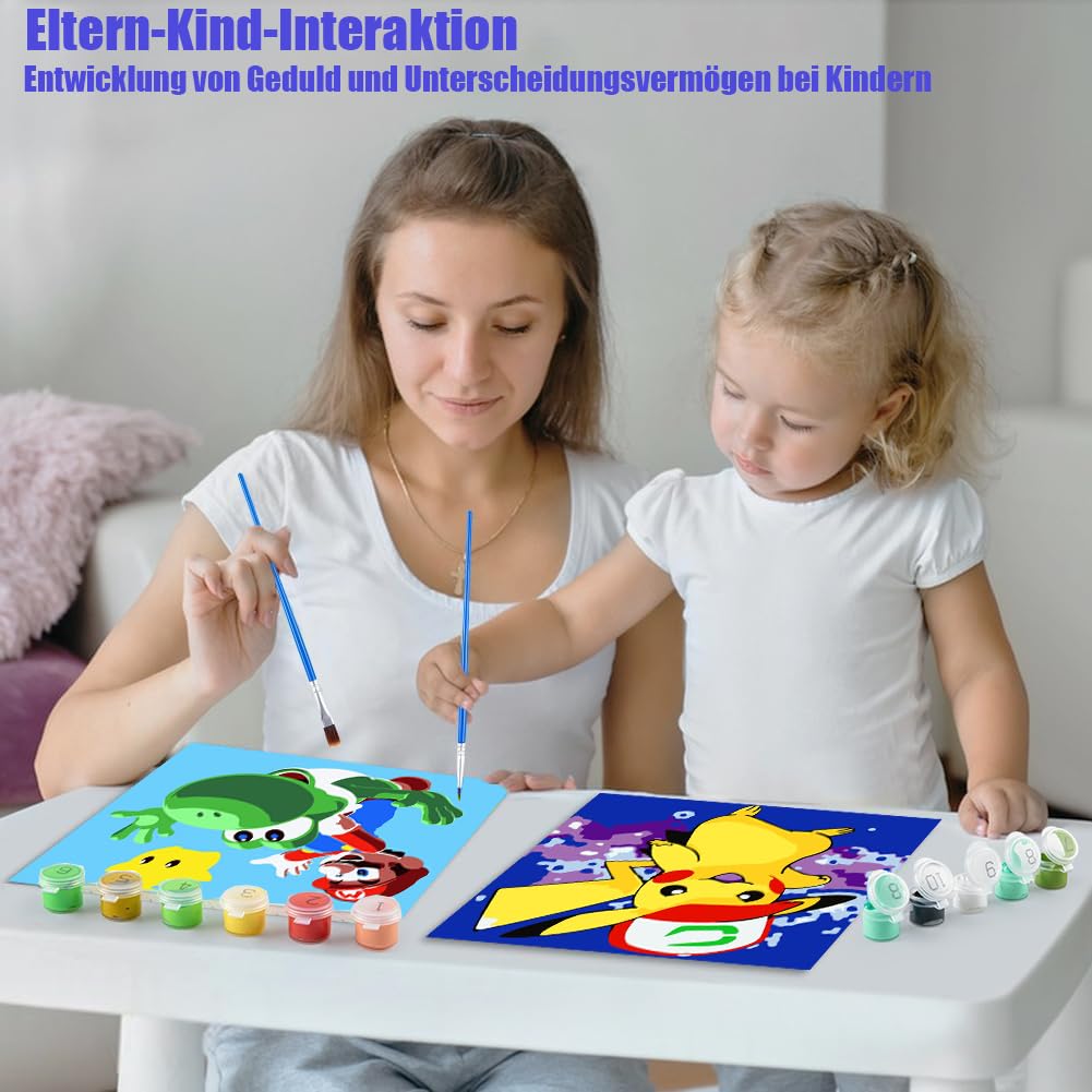 Benjenes Malen-nach-Zahlen-Set Für Kinder (8-12 Jahre) – 4 Leinwände Mit Anime-Motiven & Zubehör