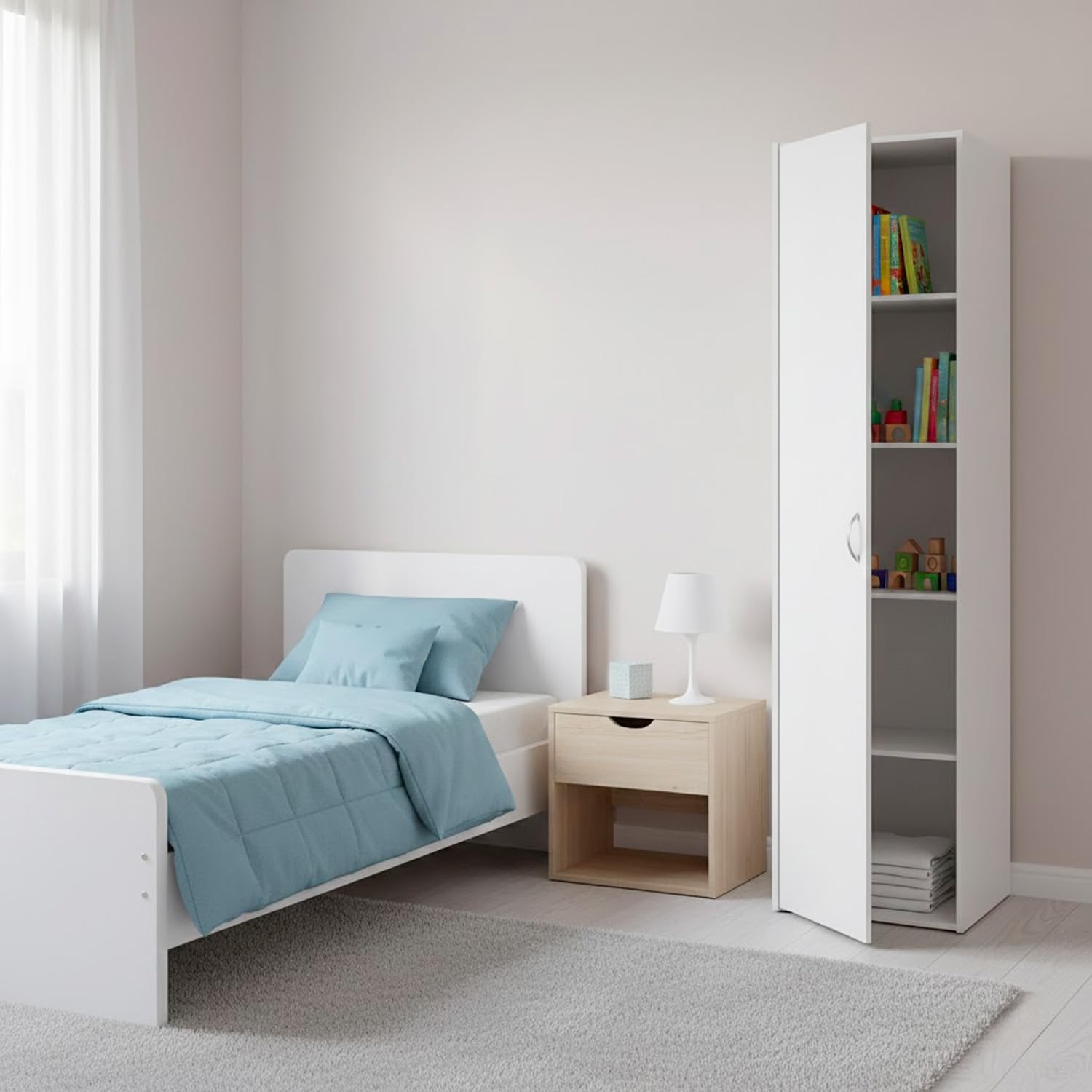 Bricozone Armadio 1 Anta Salvaspazio Mobile Compatto Con Ripiani Interni Design Moderno Minimal Colore Bianco Per Ingresso Bagno Lavanderia Camera Da Letto