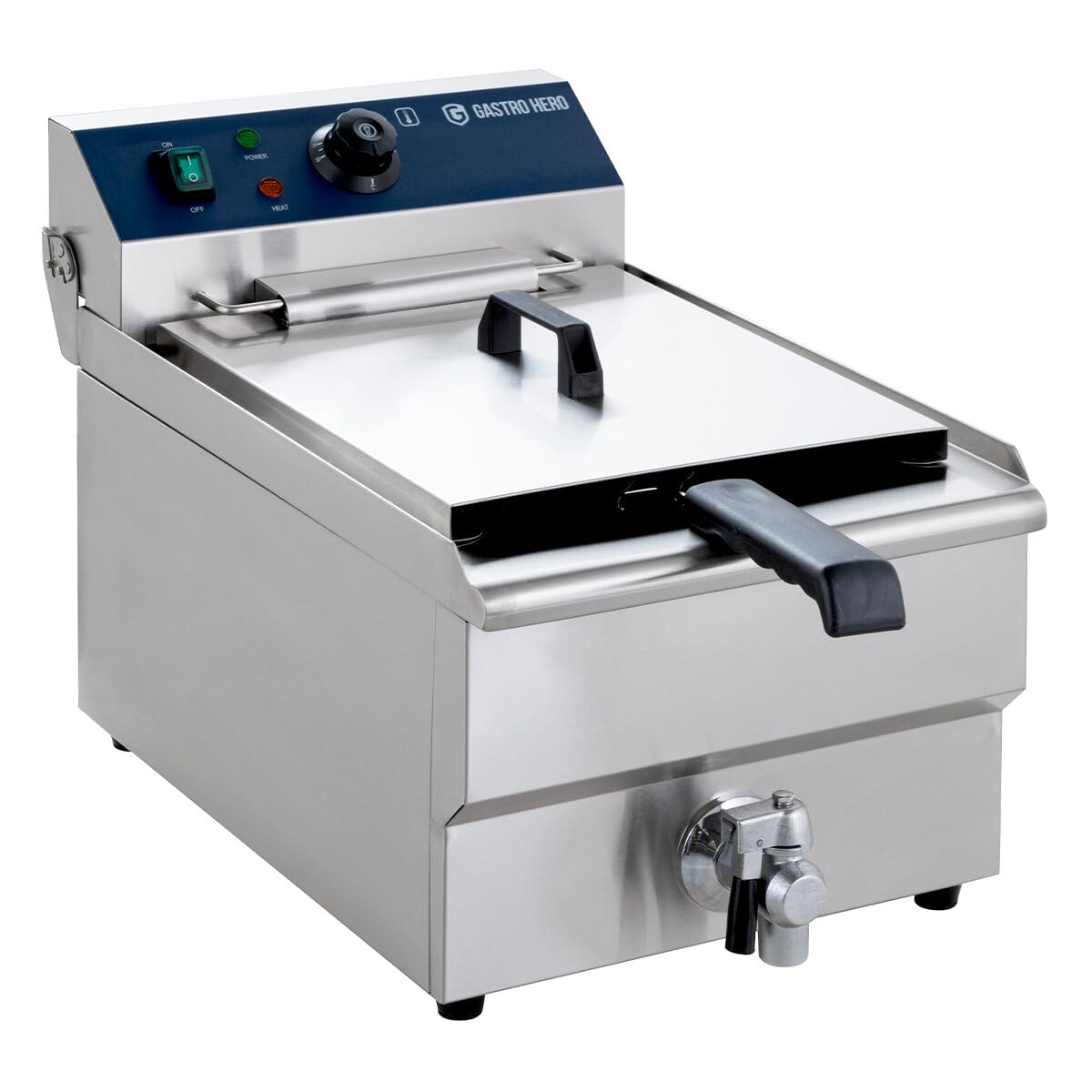 GastroHero Friggitrice elettrica ECO 13 litri, 5000 W, 400 V, in acciaio inox, con rubinetto di scarico e cestello, termostato, friggitrice professionale per gastronomia e snack