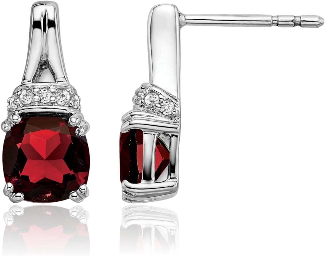 IceCarats 10K Solid White Gold 2.50 carat Red Garnet Diamond Solitaire Extra Large Stud Earrings 13.8mm 1/2 inch Cushion Cut, Natural, Friction Back For Her