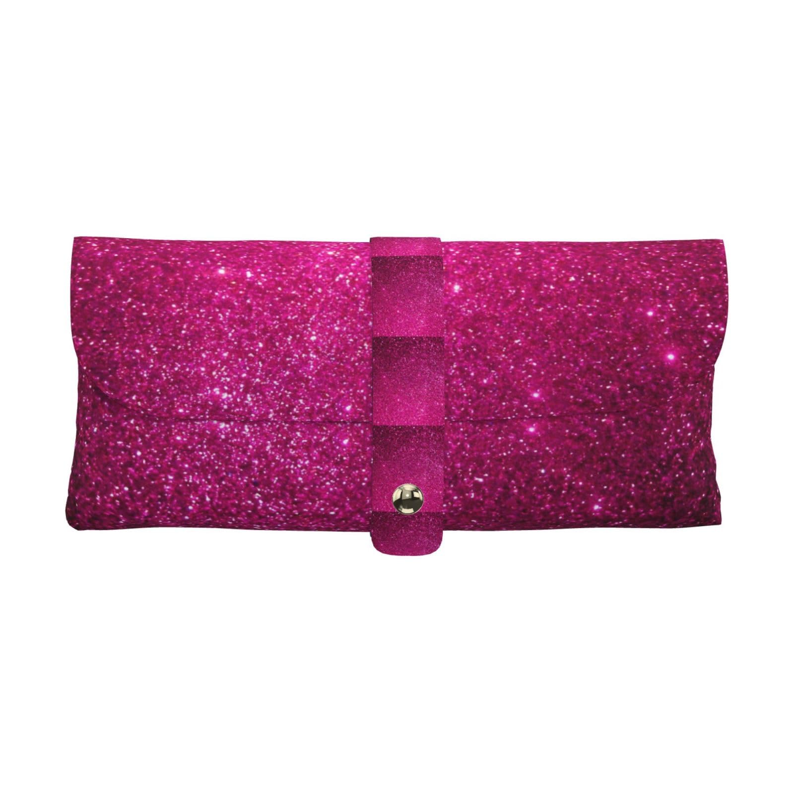 Poadnly Unisex Kids As Picture Pink Sparkly Glitter, Portable Eyewear Case Soft Eyeglasses Bag Anti-Scratch Spectacles Sleeve Pu Leather Sunglasses Case