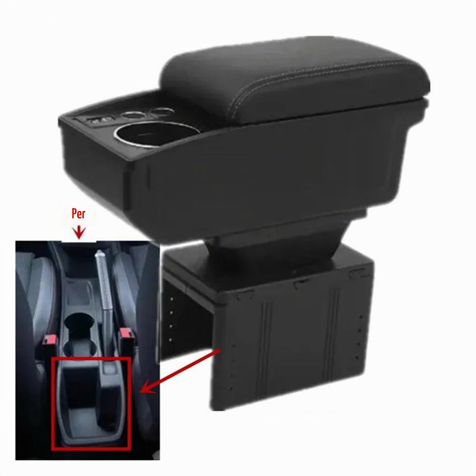 Auto Poggia Braccio Per Clio 5 Bracciolo Box Auto Portabicchieri Centrale Accessori Retrofit Dedicati(N1 red line No USB)