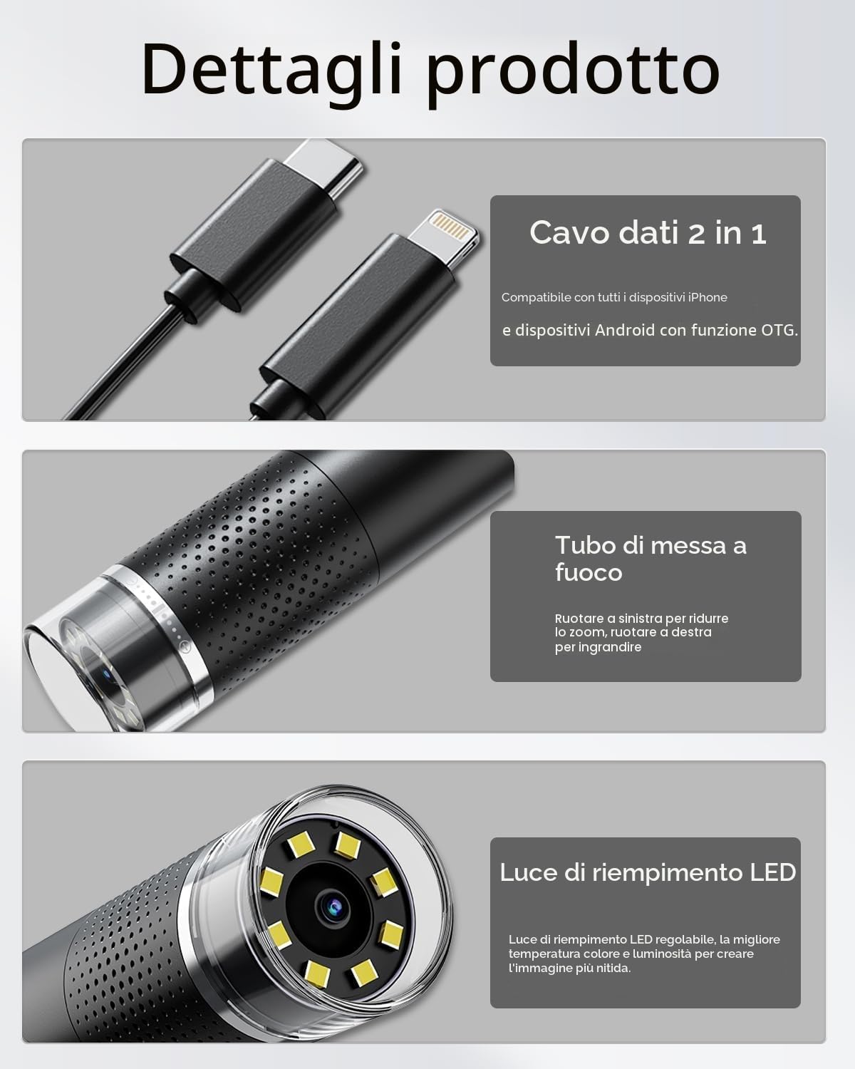 AOPICK 1440P HD USB microscopio digitale, 50x a 1600x Ingrandimento fotocamera endoscopio con 8 luci a LED, microscopio digitale portatile compatibile con Android(USB-C), iPhone e iPad