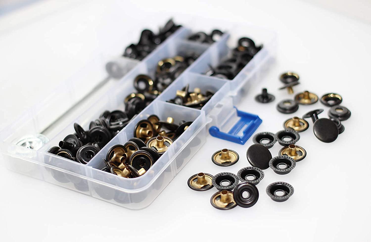 Bottoni a pressione con pinza, in ottone, nero, set di bottoni