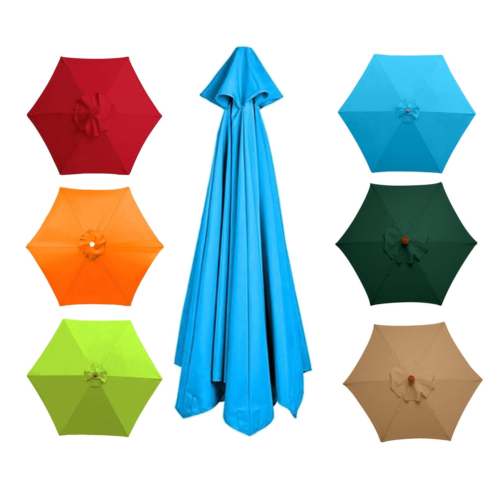 Replacement Parasol Canopy, Sun Umbrella Replacement Cloth, Waterproof Parasol Umbrella Replacement Cover, for Outdoor Patio Table Umbrella Replacement Cover(Lake blue,6ribs:2m/6.5ft)