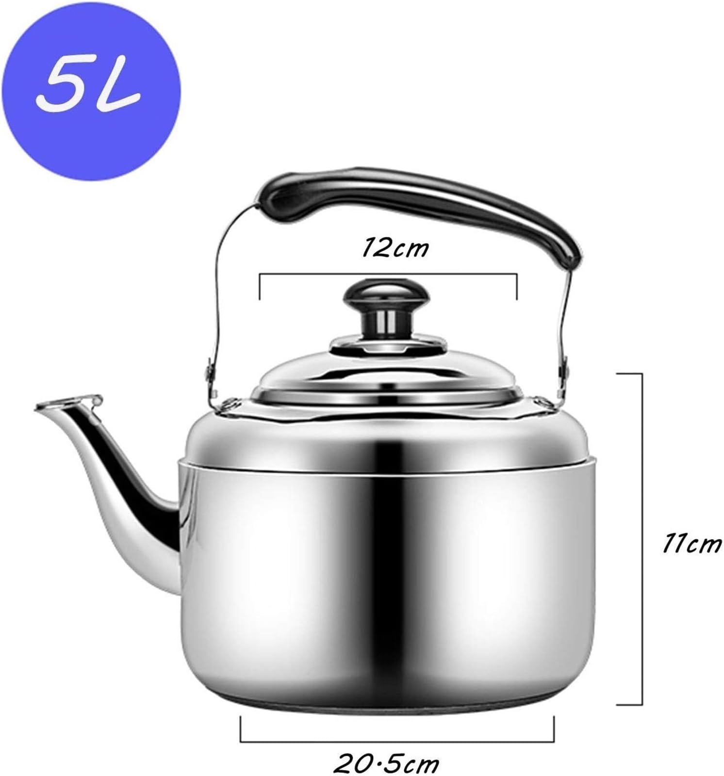 Czajnik do herbaty w stylu retro, 304, ze stali nierdzewnej, do kuchenek indukcyjnych, gazowych i elektrycznych, duża pojemność, 3 l, 4 l, 5 l, idealny do wrzącej wody i herbaty (5 l)