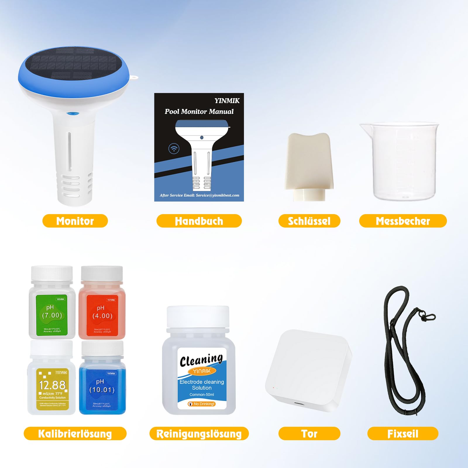 Intelligentes Pool Chlor pH Messgerät, Chlor Monitor mit Solarbetrieb, Digitales pH Salz Messgerät für Salzwasserpools, YINMIK 7 in 1 pH Chlor Salz ORP EC TDS Temp Meter für Außenpool Whirlpool Spa
