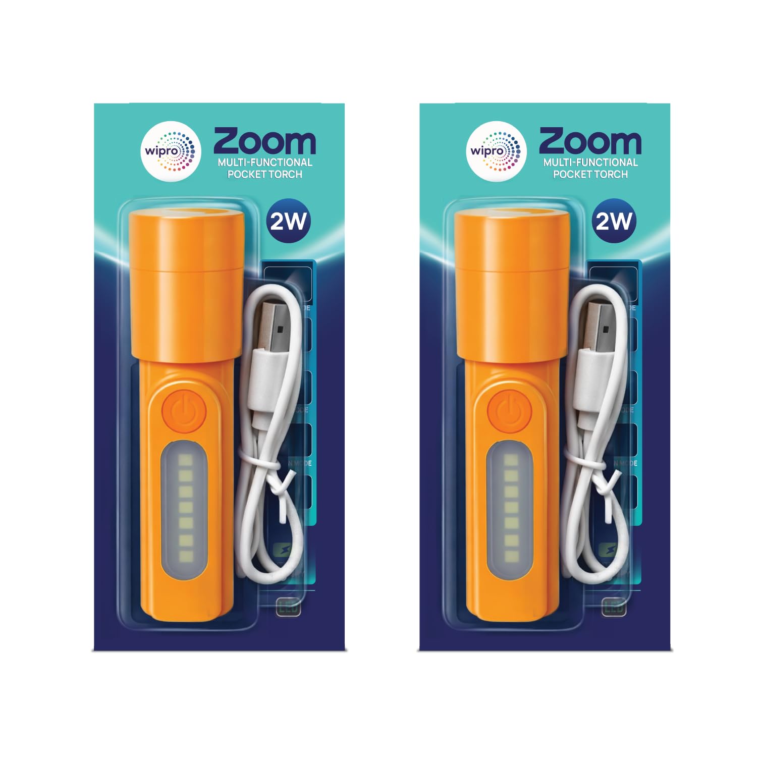Wipro Zoom Multi Functional LED Pocket Torch | Type C Fast Charging | 3 Modes with Torch and Lantern | Easy Fit to Pocket | 500 mAh Battery with Upto 3 Hrs Back Up | Pack 2-image-45